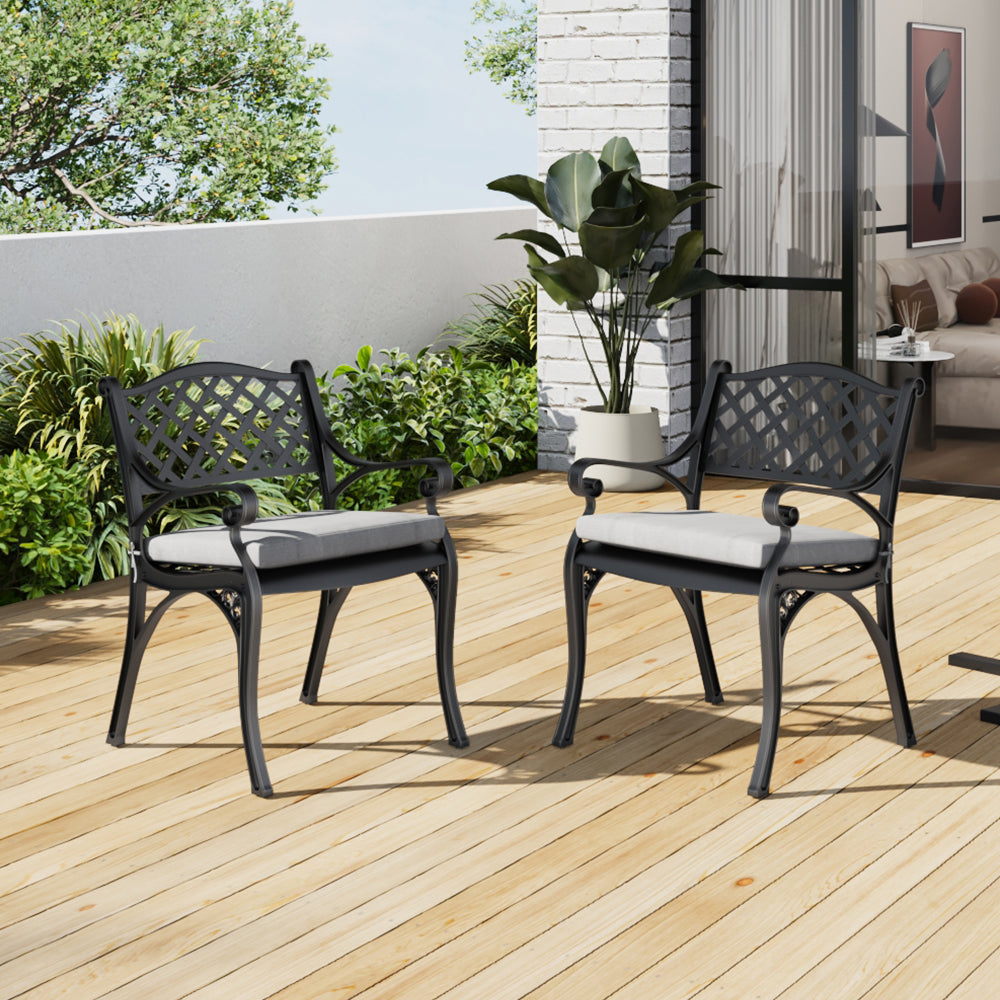 Black/ White Retro Set of 2 Cast Aluminum Garden Chairs