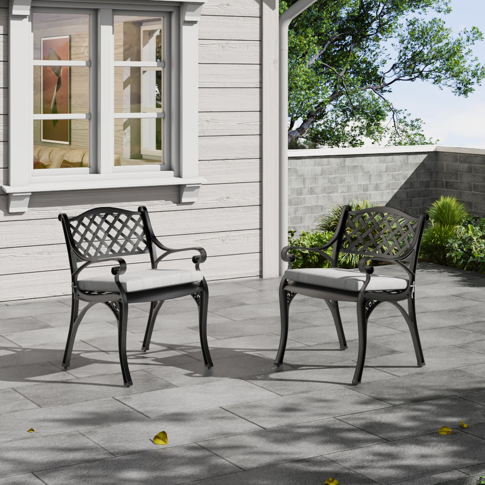 Black/ White Retro Set of 2 Cast Aluminum Garden Chairs