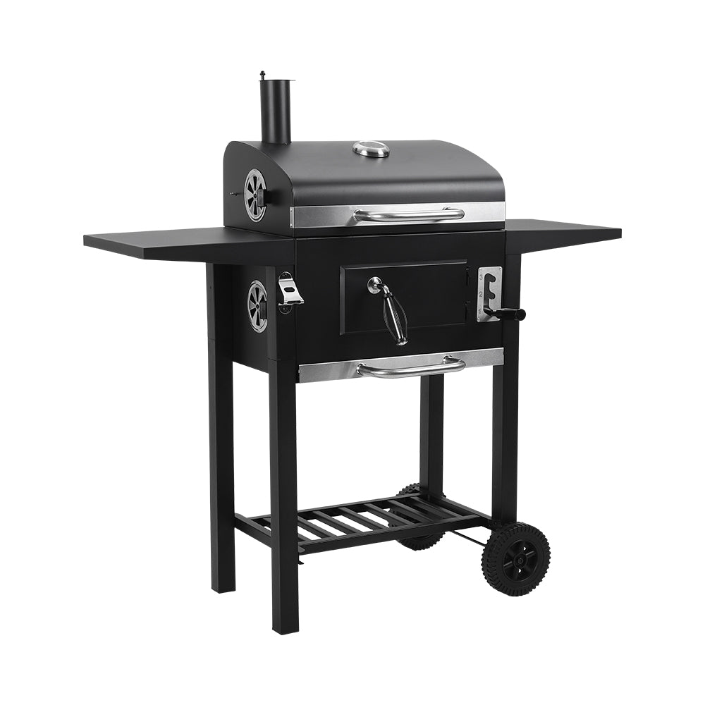 Black Outdoor Charcoal Grill with Smoke Stack