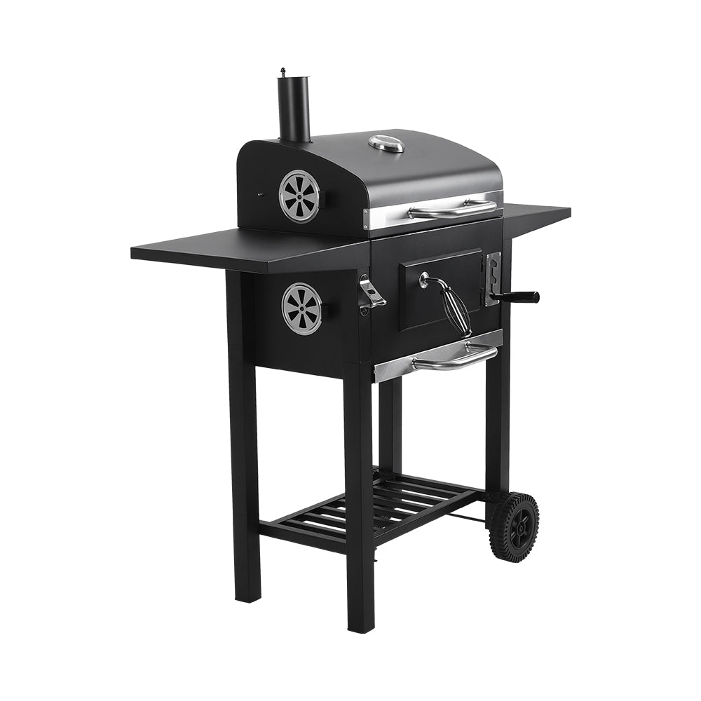 Black Outdoor Charcoal Grill with Smoke Stack