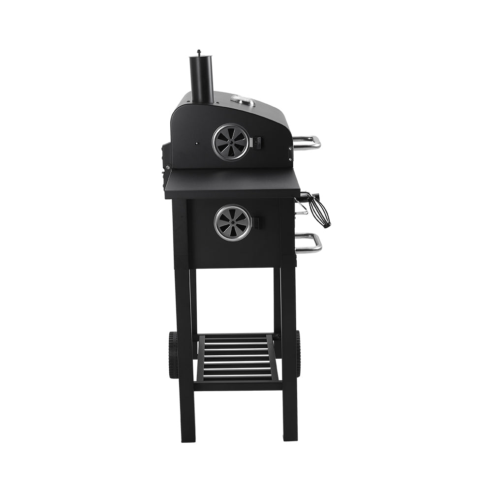 Black Outdoor Charcoal Grill with Smoke Stack