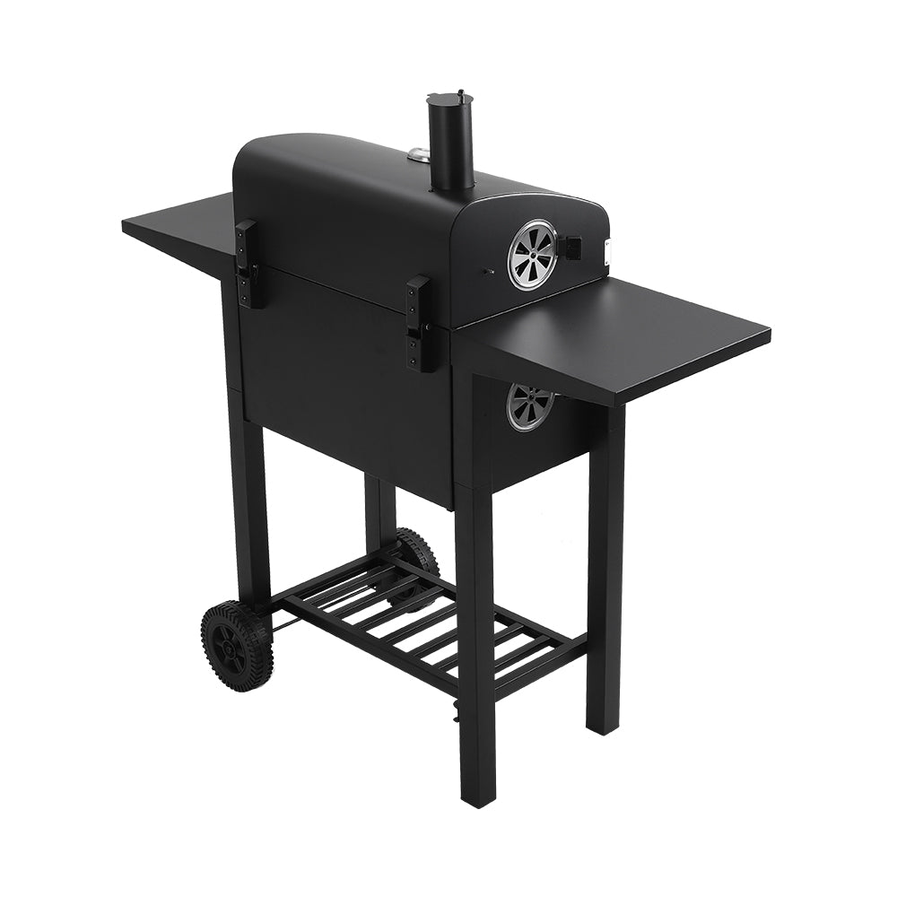 Black Outdoor Charcoal Grill with Smoke Stack