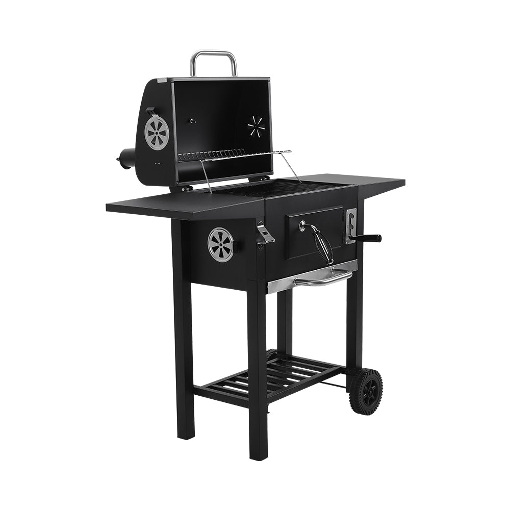 Black Outdoor Charcoal Grill with Smoke Stack