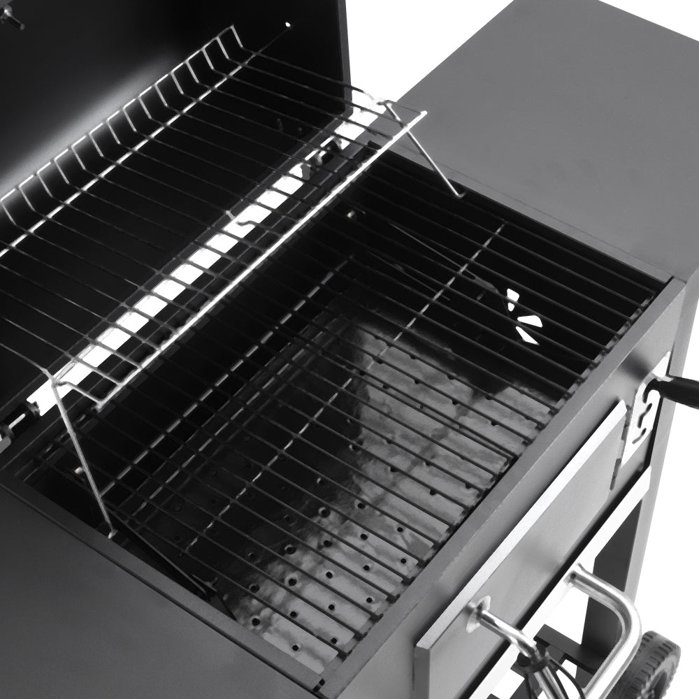 Black Outdoor Charcoal Grill with Smoke Stack