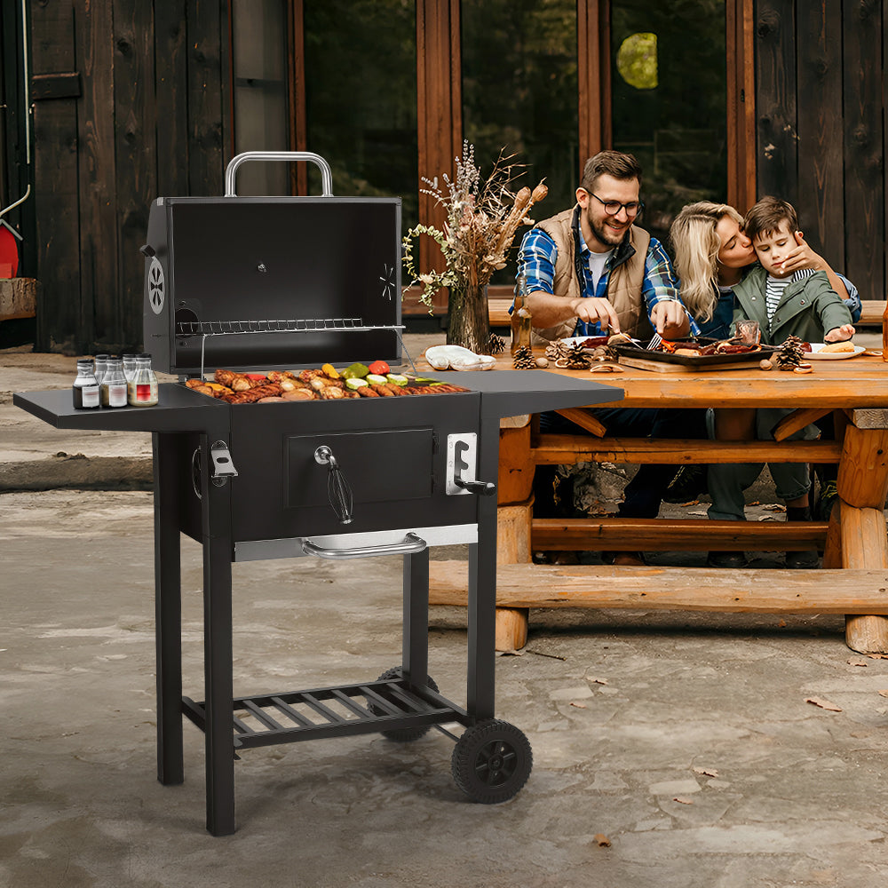Black Outdoor Charcoal Grill with Smoke Stack