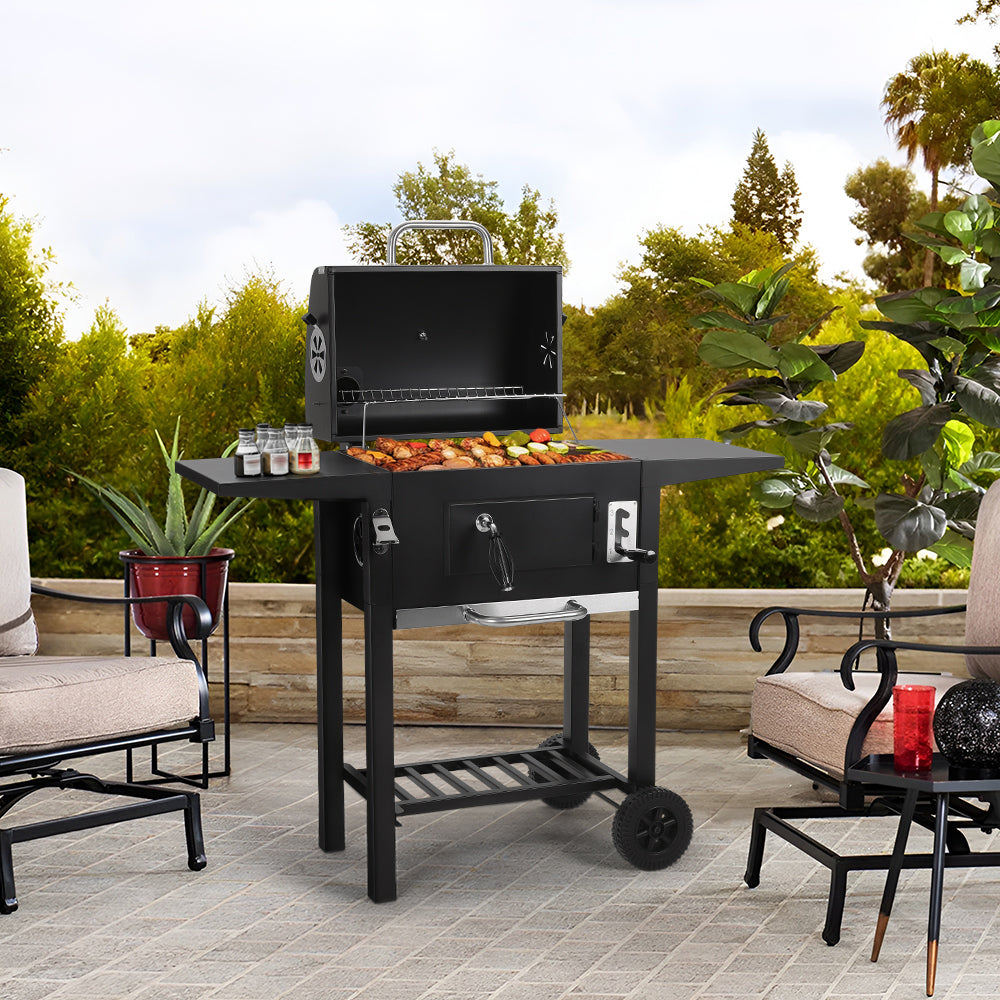 Black Outdoor Charcoal Grill with Smoke Stack