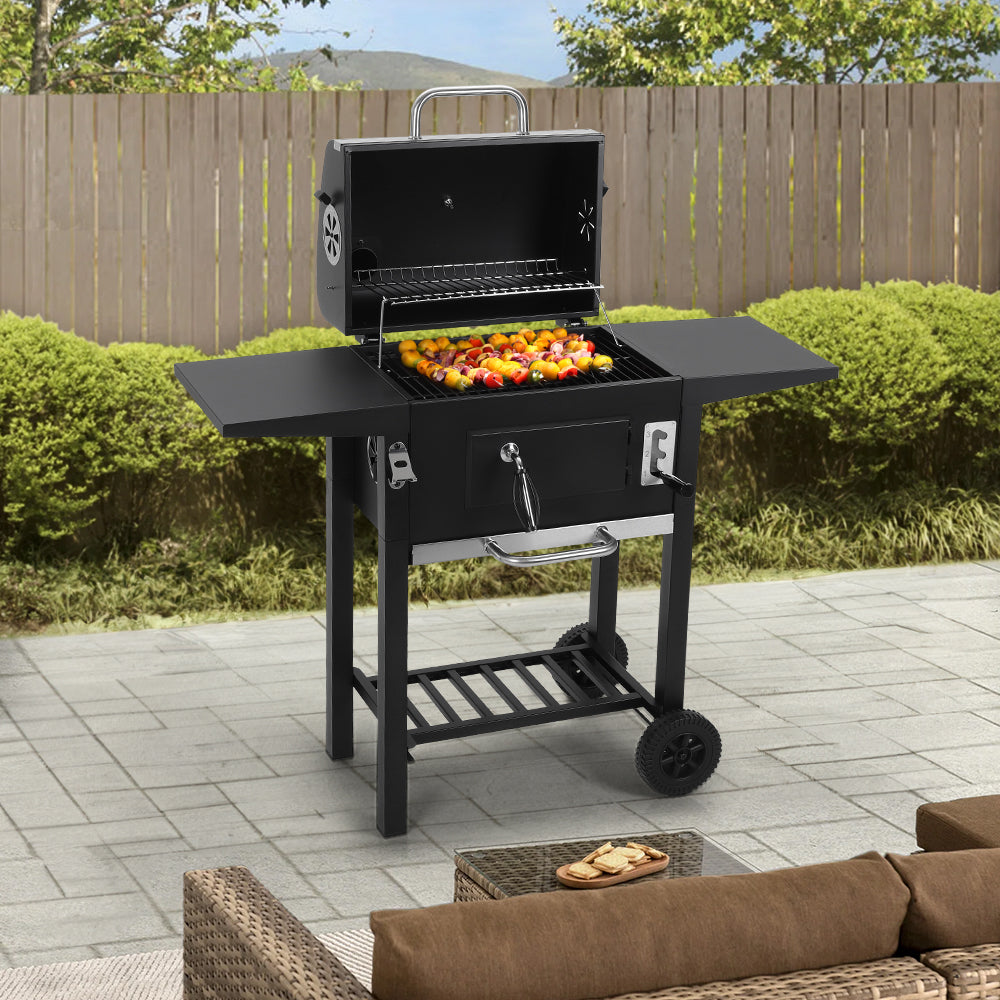 Black Outdoor Charcoal Grill with Smoke Stack