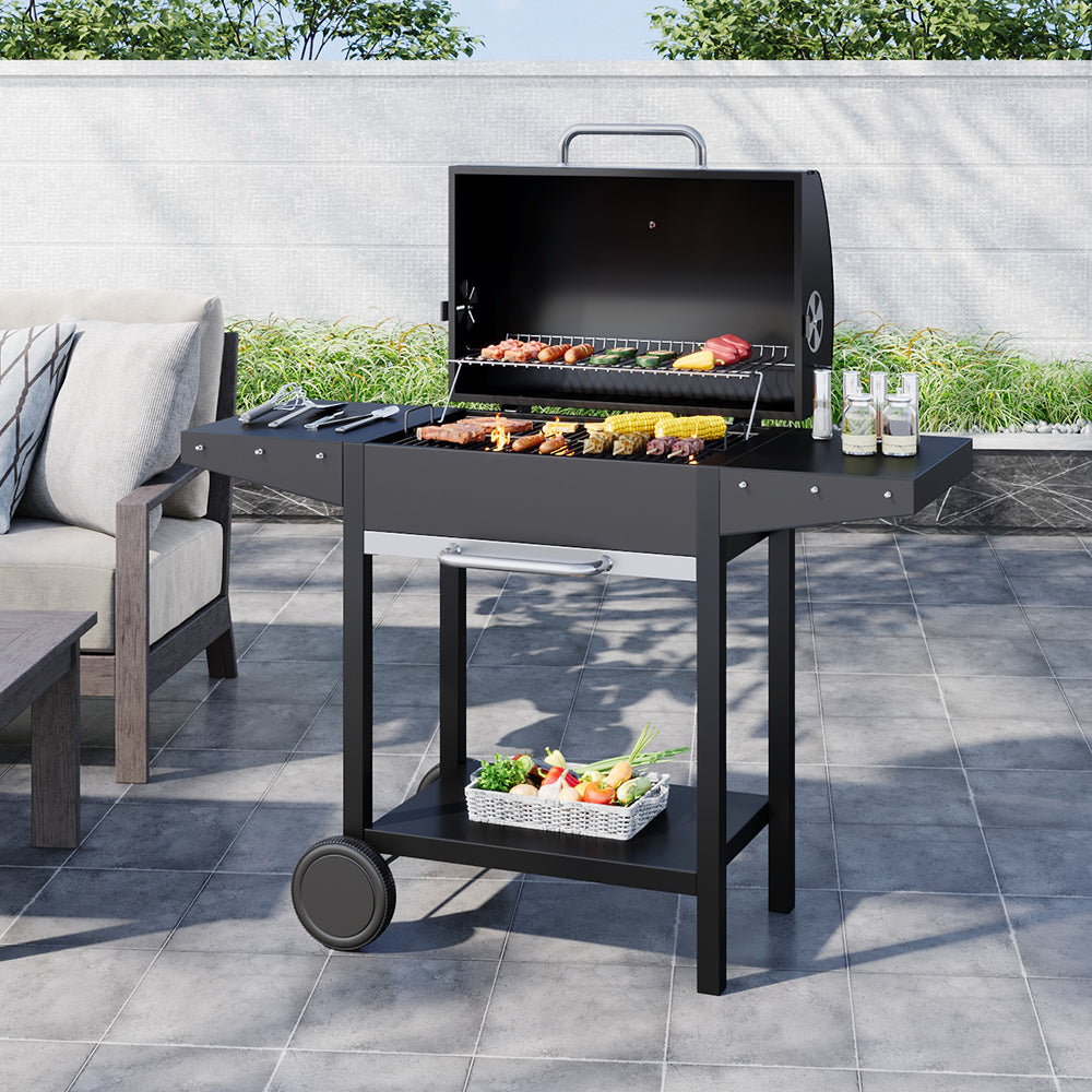 Black Steel Outdoor Garden Charcoal Grill