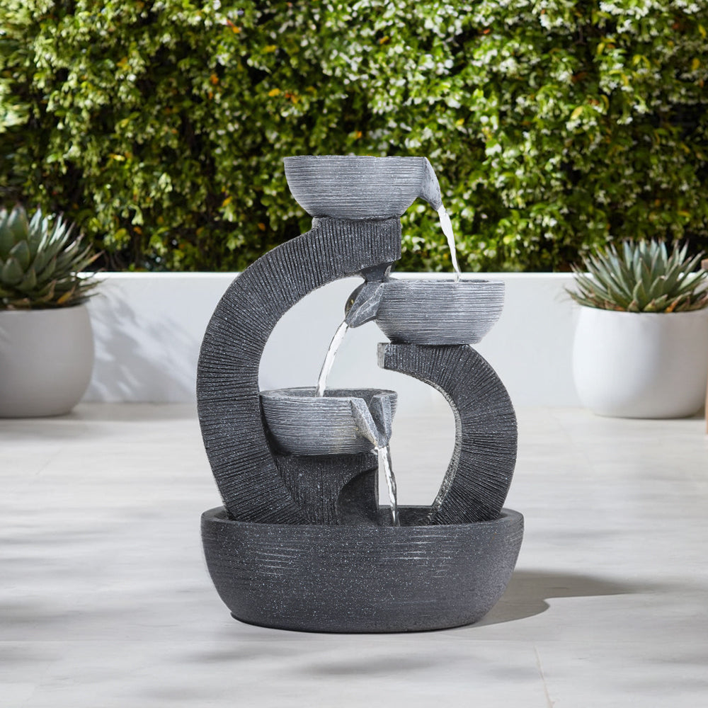 38.5CM Height Solar-Powered Garden Cascading Water Fountain with LED Light