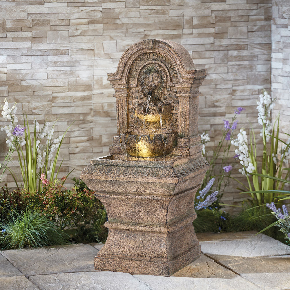 63CM Height Solar-Powered Garden Cascading Water Fountain with LED Light
