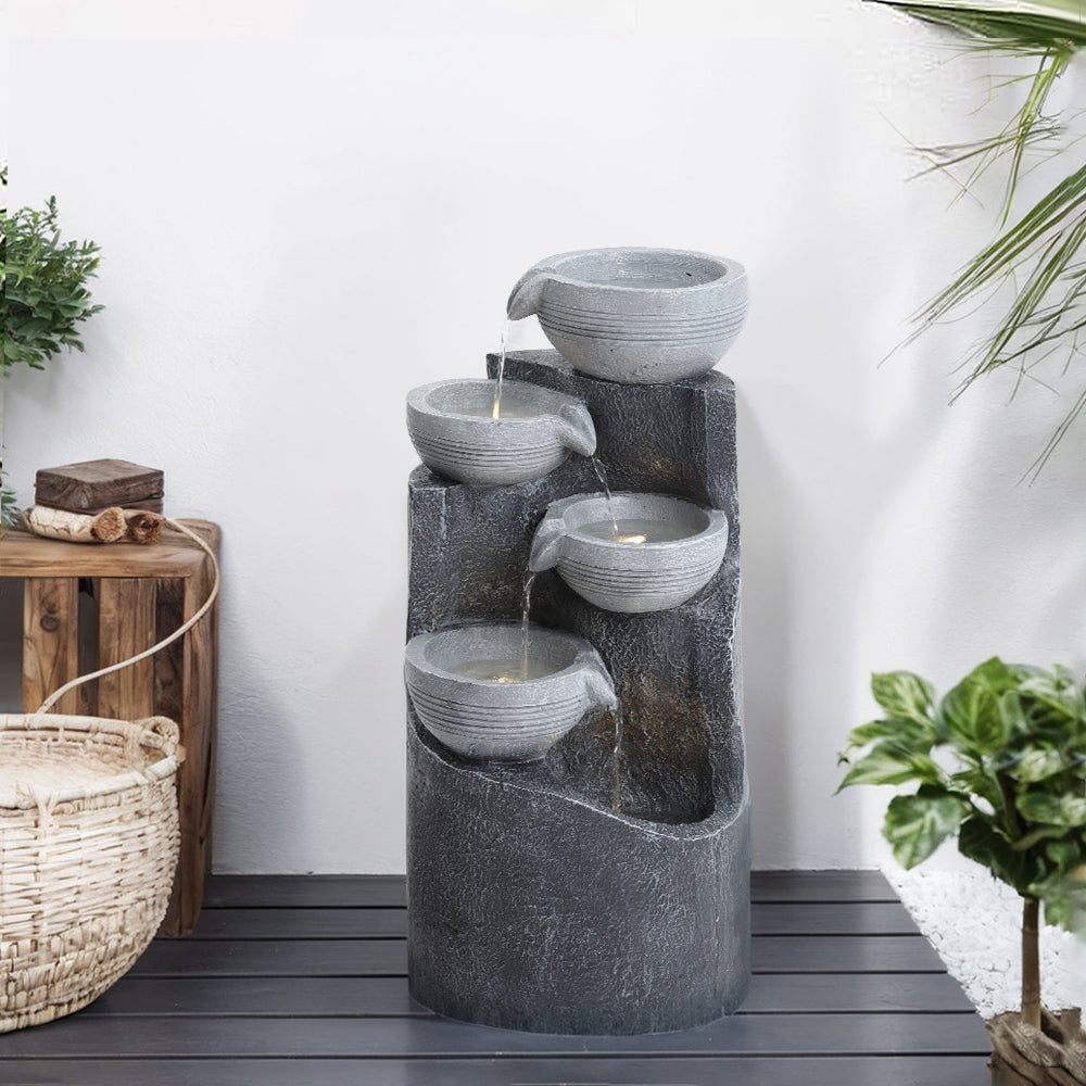 30CM Solar-Powered Garden Cascading Water Fountain with LED Light