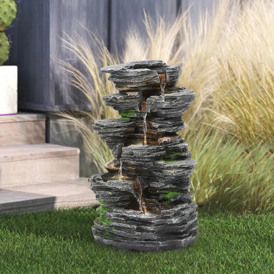 48.5CM Height Solar-Powered Garden Cascading Water Fountain with LED Light