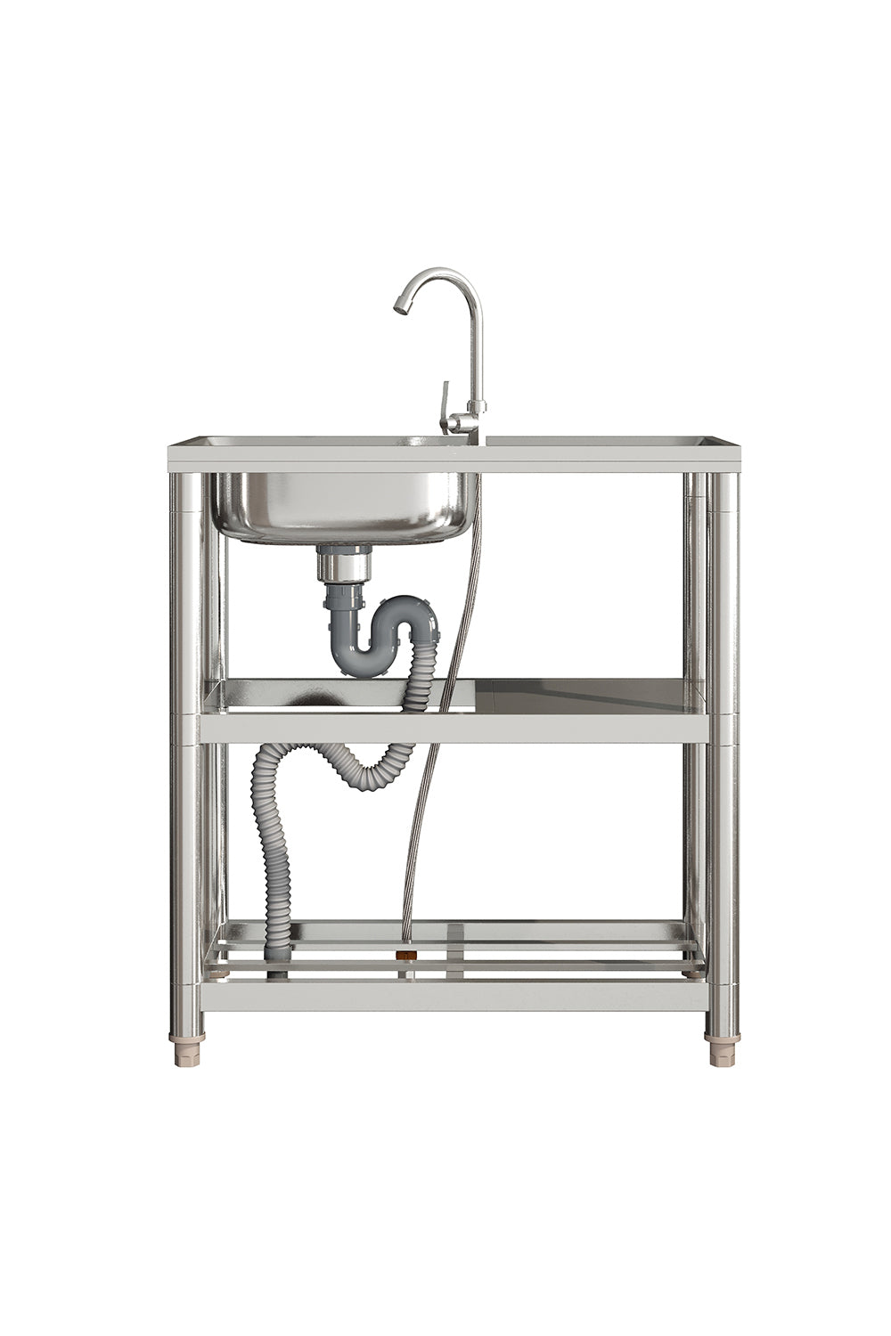 Stainless Steel One Compartment Sink with Shelves and Drainboard
