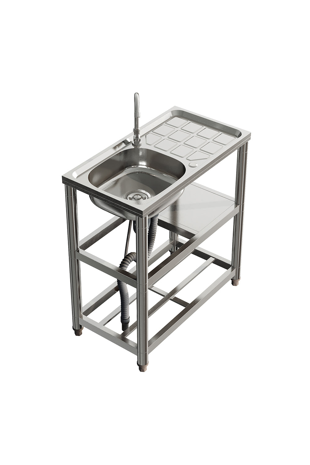 Stainless Steel One Compartment Sink with Shelves and Drainboard