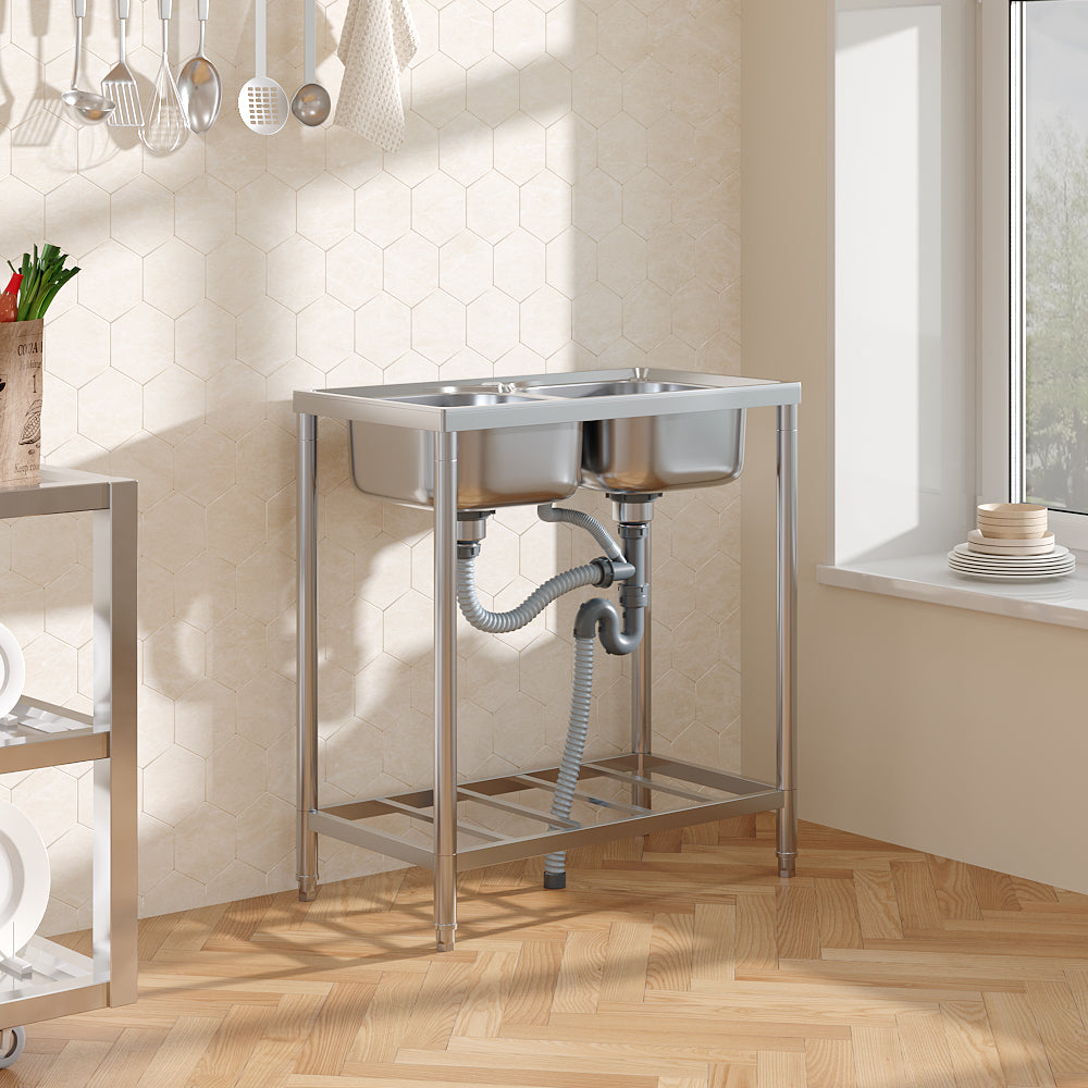 Stainless Steel 2 Compartments Commercial Sink