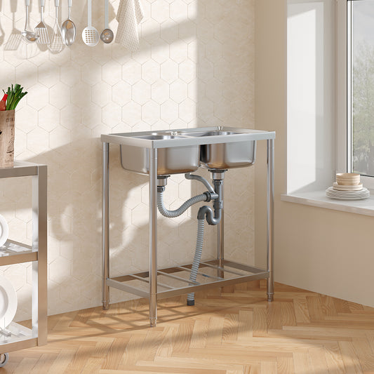 Stainless Steel 2 Compartments Commercial Sink