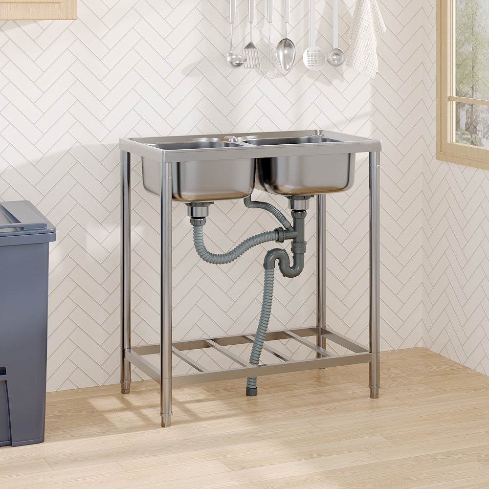 Stainless Steel 2 Compartments Commercial Sink
