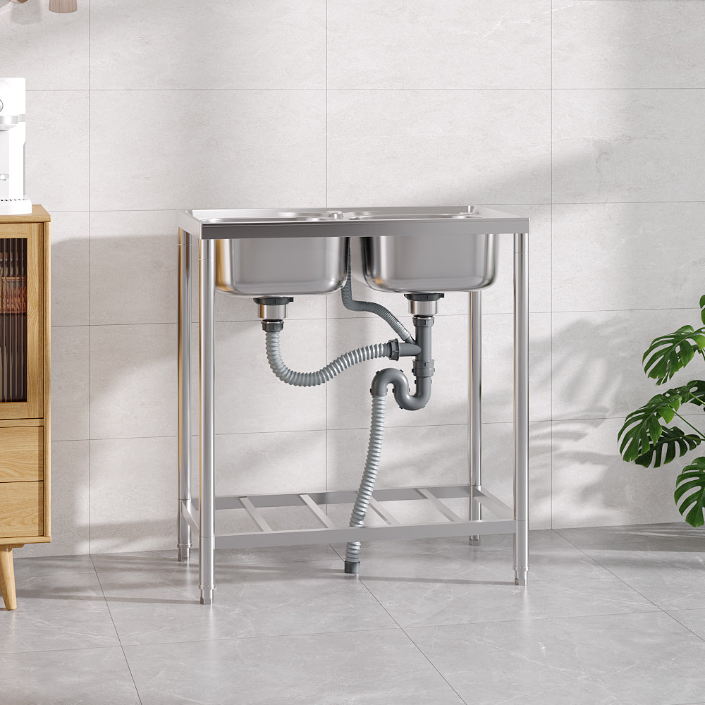 Stainless Steel 2 Compartments Commercial Sink