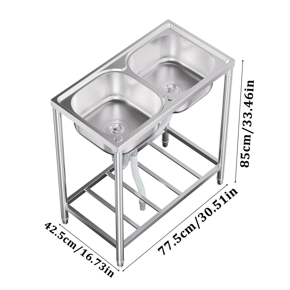 Stainless Steel 2 Compartments Commercial Sink