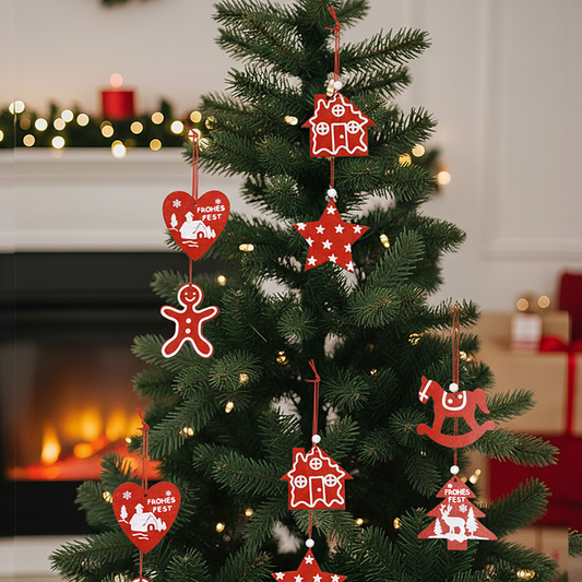 Christmas Tree Wooden Hanging Ornament Set