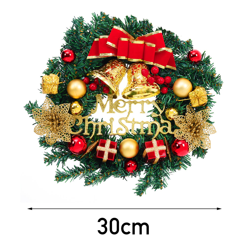 30cm Christmas Artificial Wreath with Xmas Baubles Bells Bow Knots