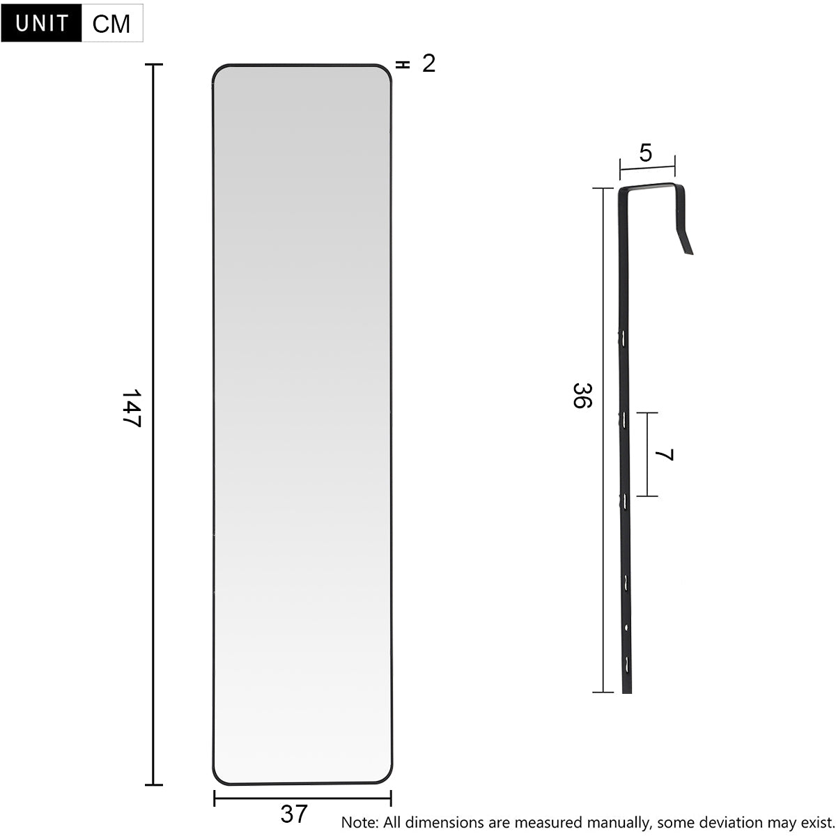 Full Length Mirror with Rounded Corners Door Hanging
