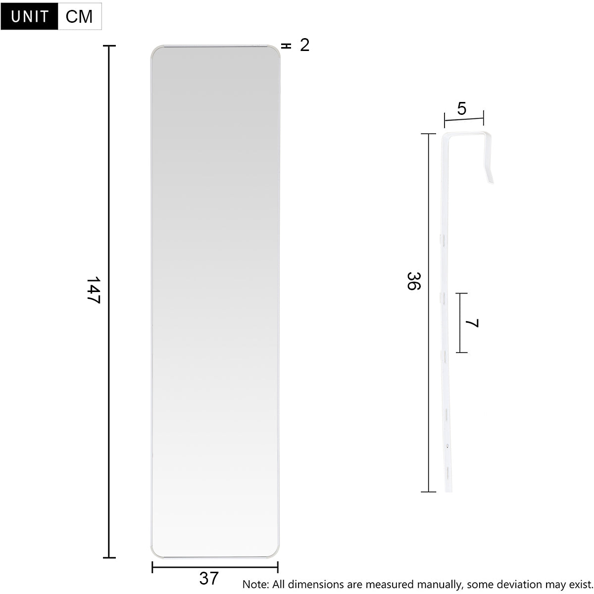 Full Length Mirror with Rounded Corners Door Hanging
