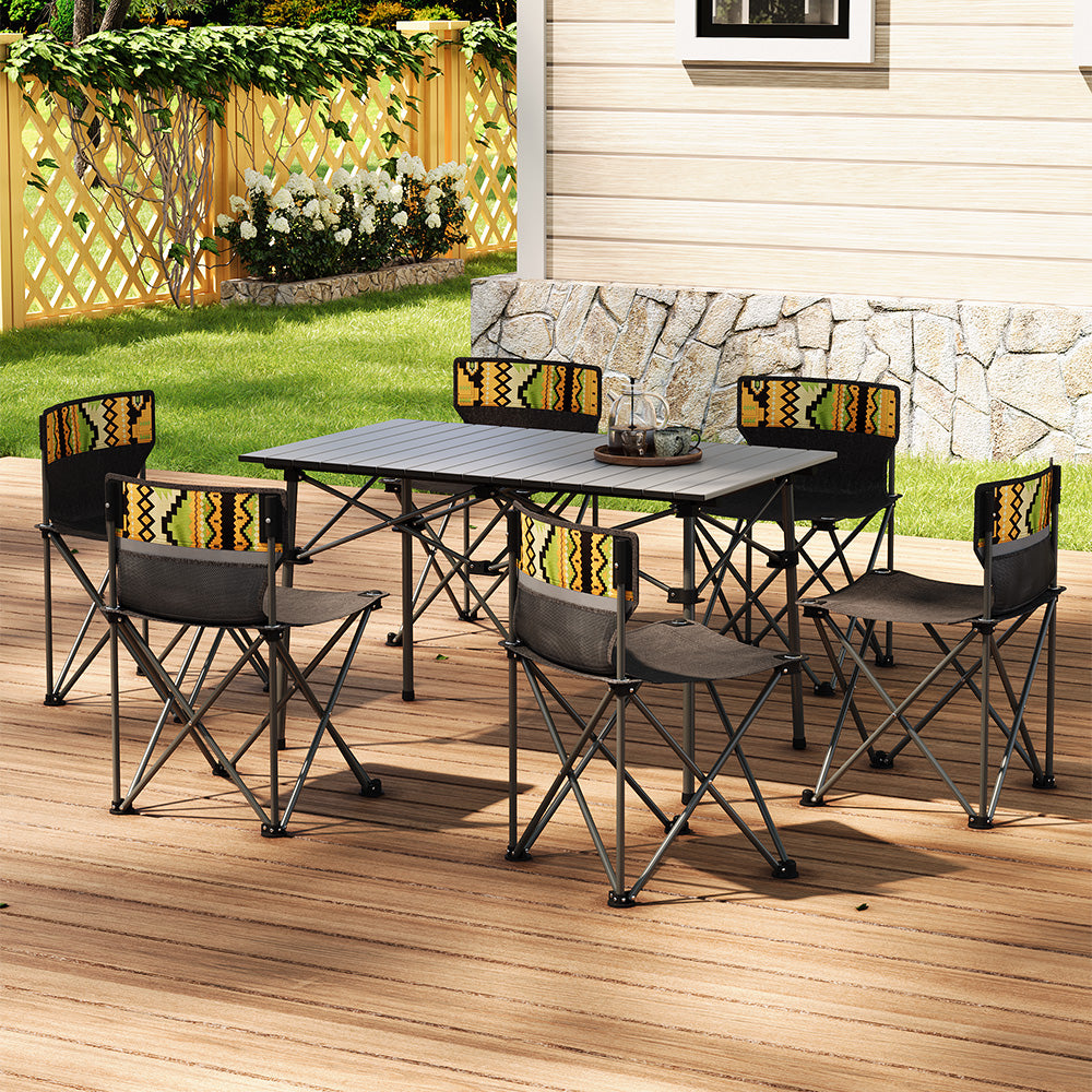 Portable Outdoor Camping Set with Foldable Table and 6 Chairs