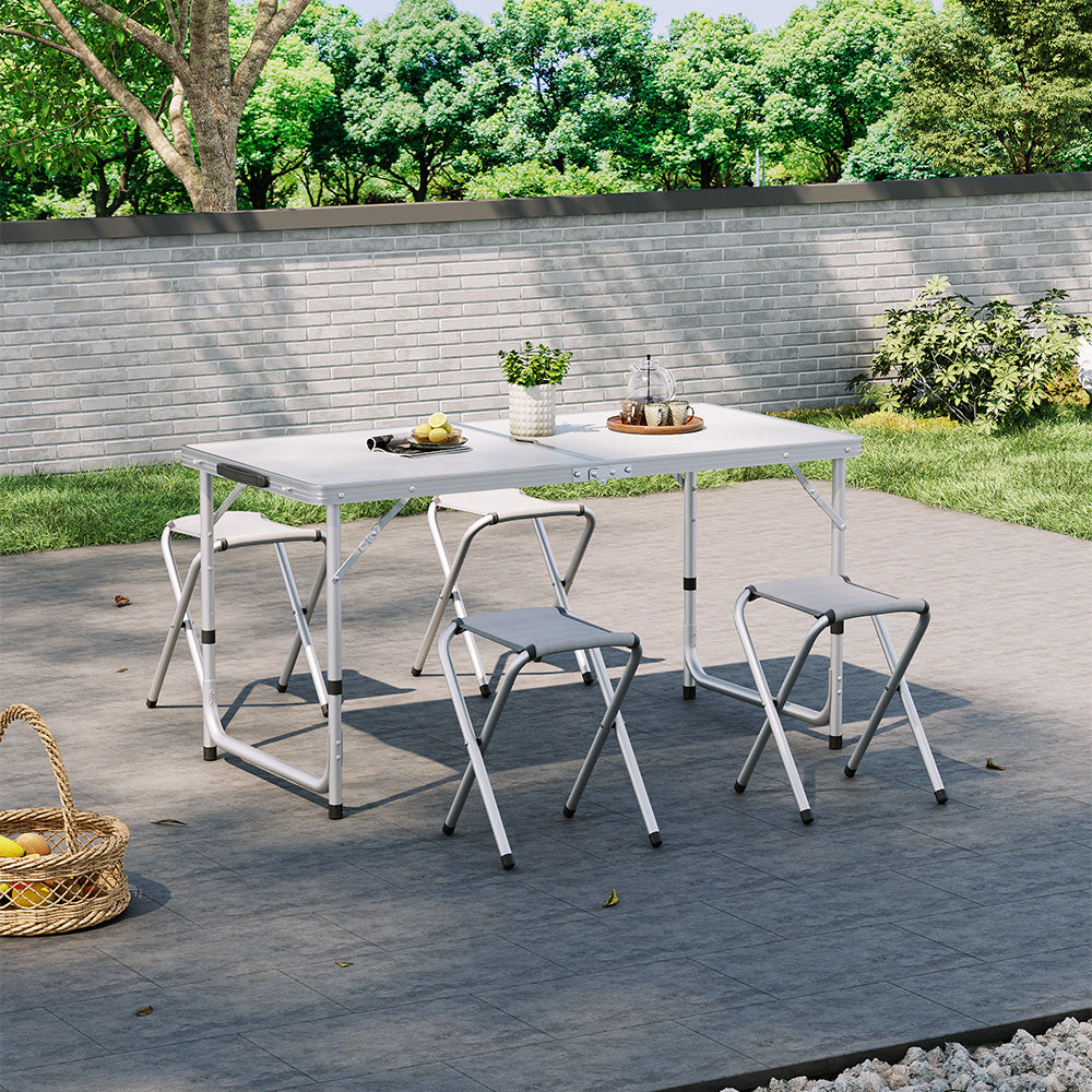 Folding Picnic Table with 4 Stools Portable Lightweight Aluminum Table Stools Set