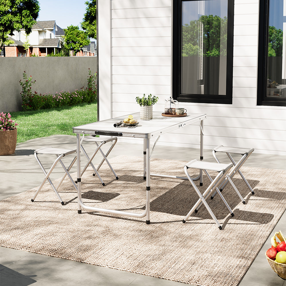 Folding Picnic Table with 4 Stools Portable Lightweight Aluminum Table Stools Set