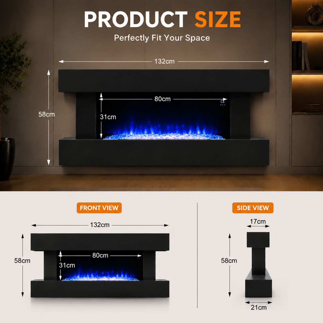 52inch Wall Mounted Electric Fireplace with Remote Control