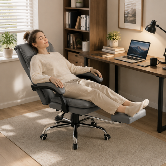 Height-Adjustable Ergonomic Reclining Office Chair with Footrest