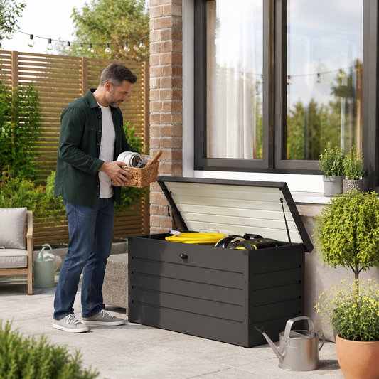 350L Metal Lockable Garden Storage Box Patio Waterproof Box