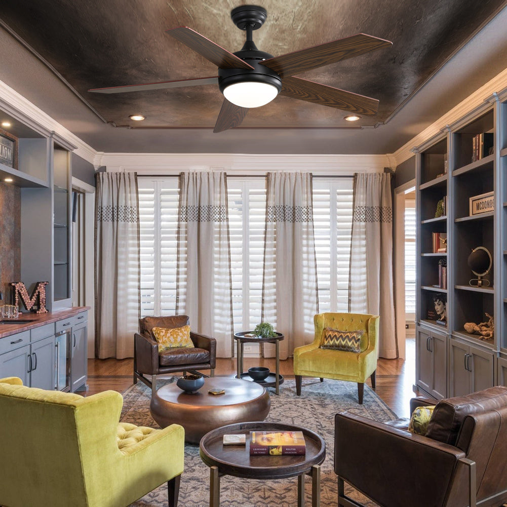 Rustic Wooden 5-Blade LED Ceiling Fan with Remote for Living Room