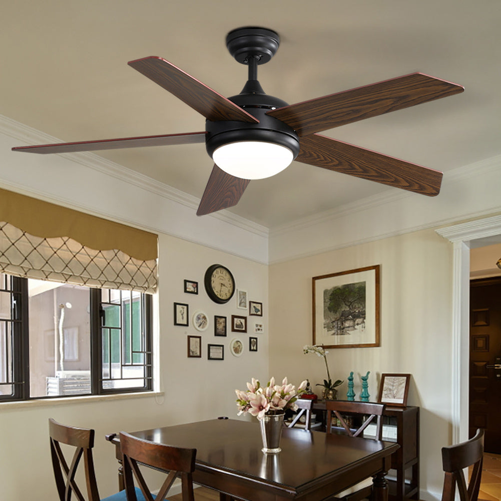 Rustic Wooden 5-Blade LED Ceiling Fan with Remote for Living Room