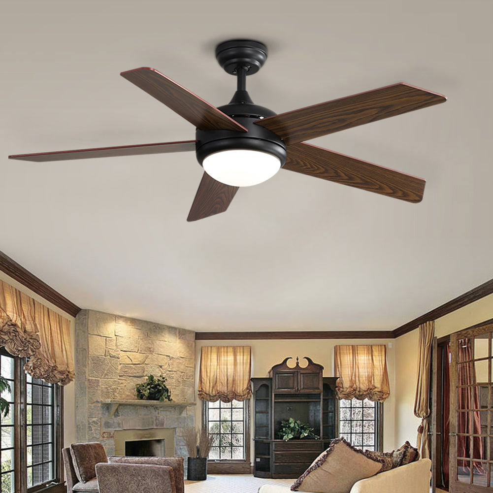 Rustic Wooden 5-Blade LED Ceiling Fan with Remote for Living Room