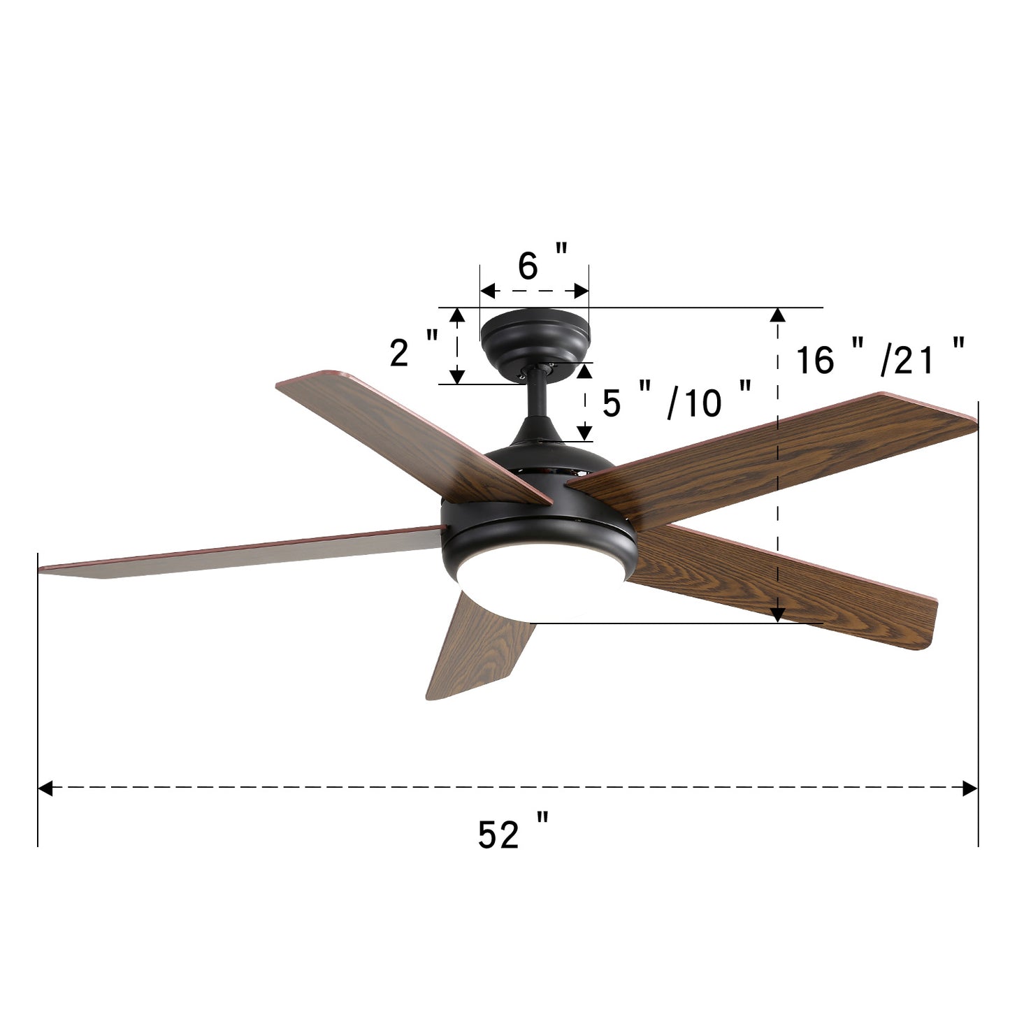 Rustic Wooden 5-Blade LED Ceiling Fan with Remote for Living Room