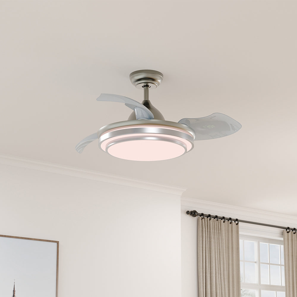 Contemporary 3-Blade Tiered LED Ceiling Fan Light with Retracted Blades