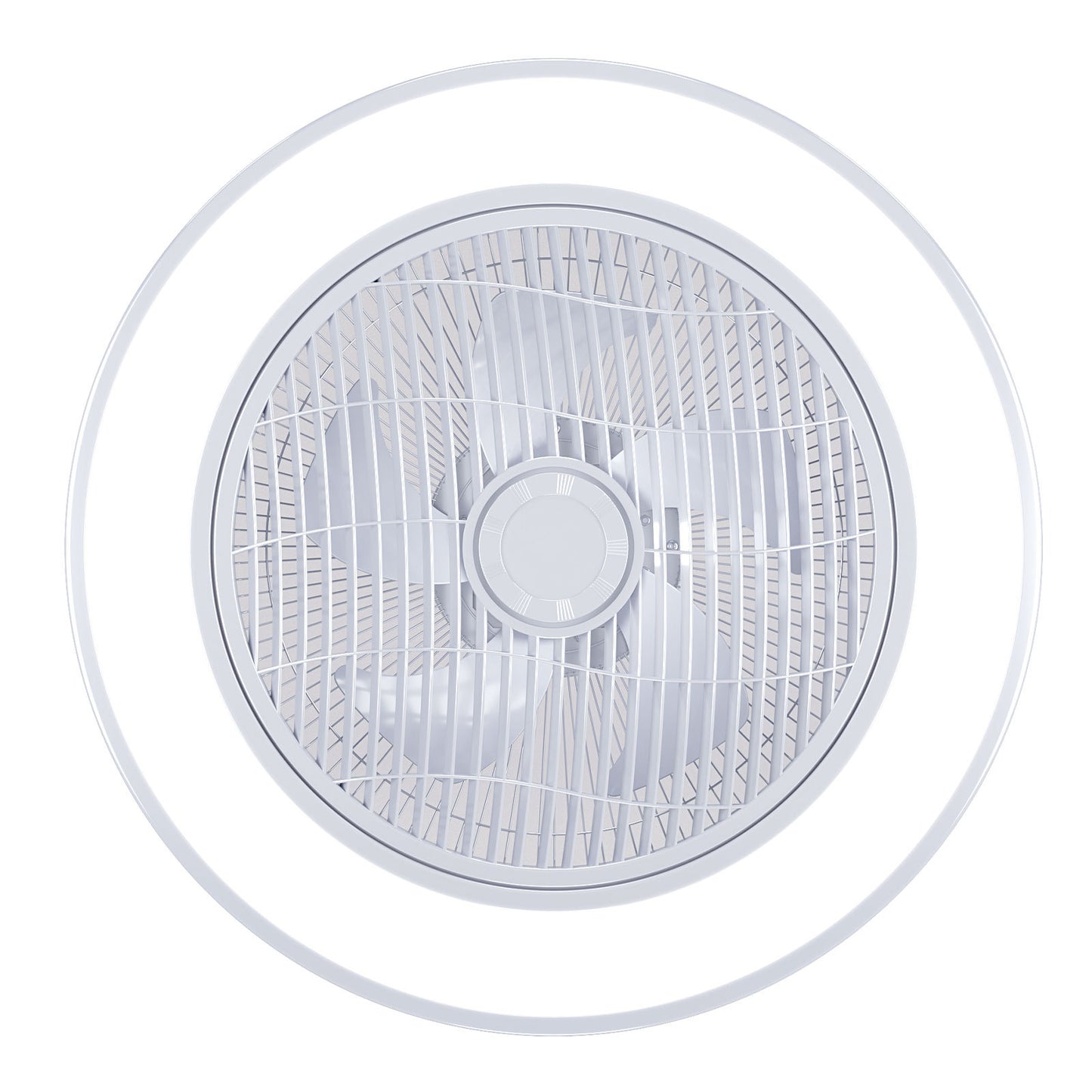 Acrylic ceiling fan features integrated LED lighting