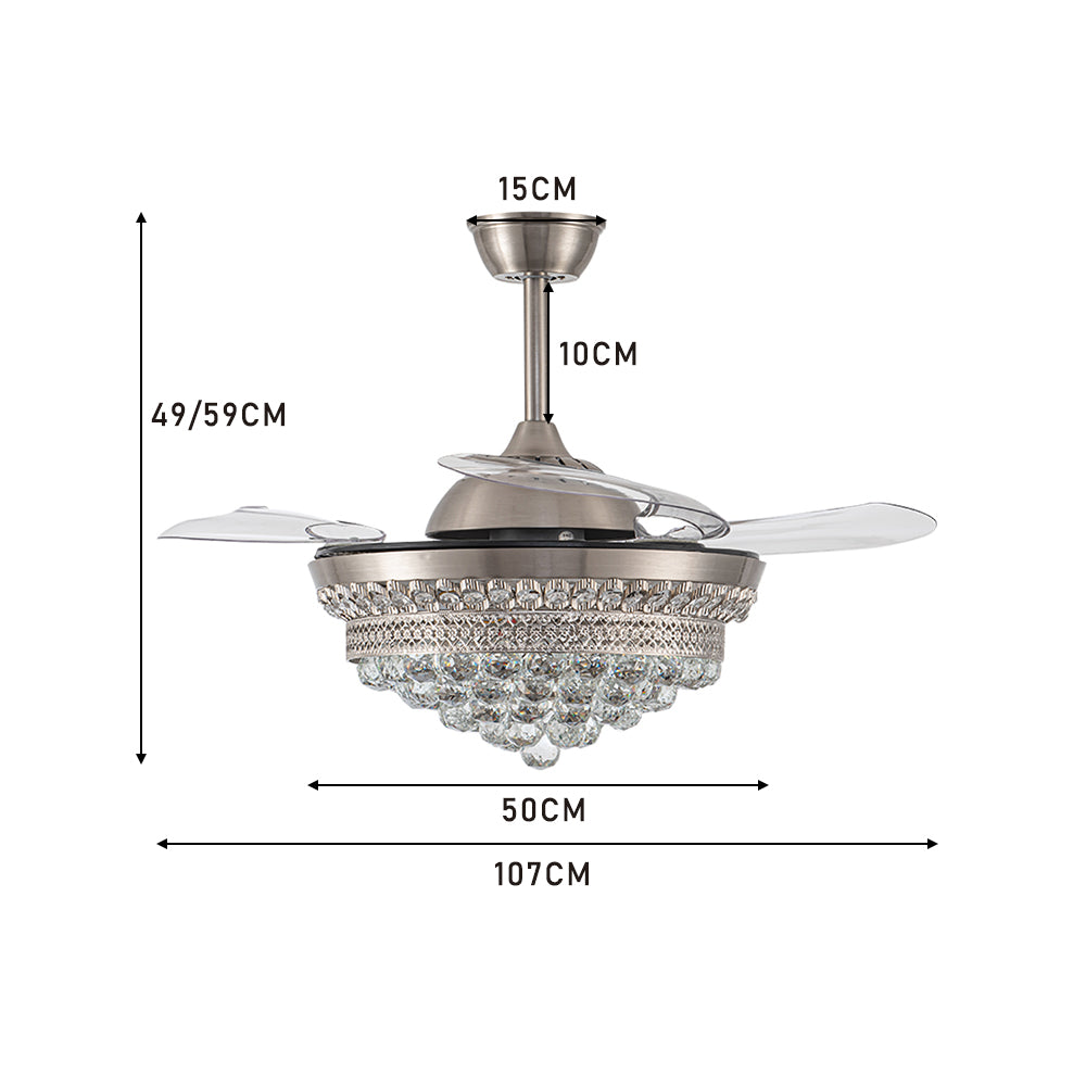 42" Crystal LED Ceiling Fan with 3 Color Lights