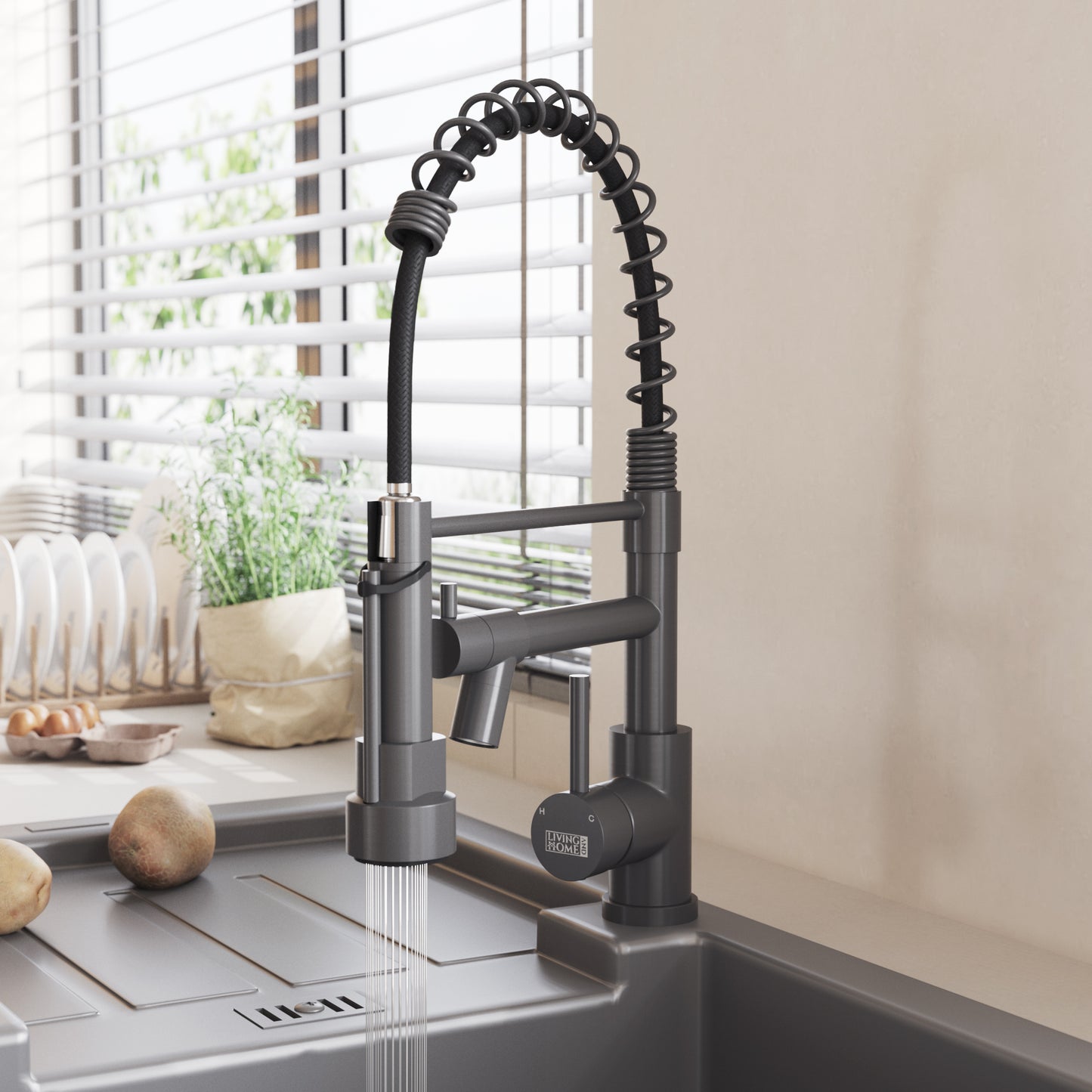Tainless Steel Kitchen Faucet with Pull Down Spring Spout and Pot Filler