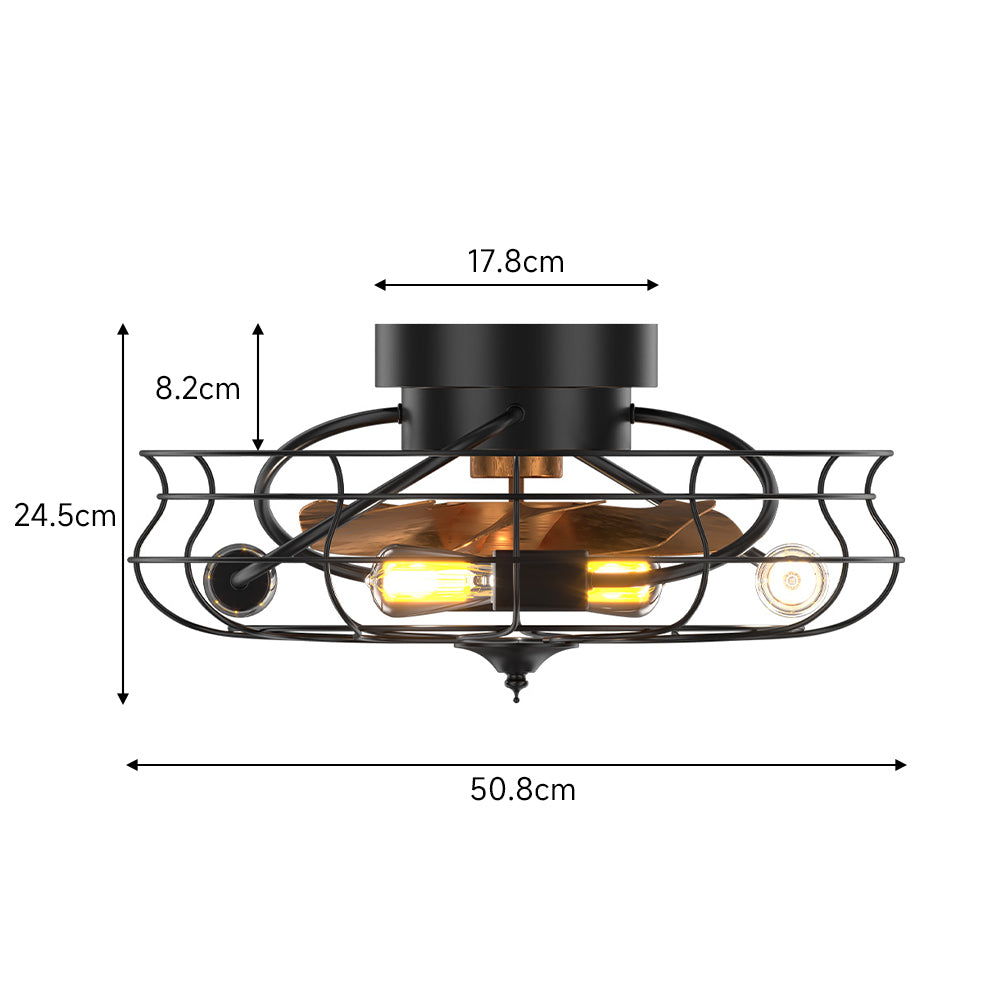 Industrial 20“ Black Cage Ceiling Fan Light