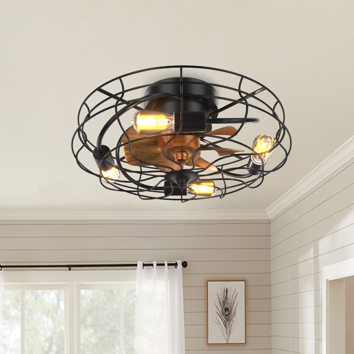 Industrial 20“ Black Cage Ceiling Fan Light
