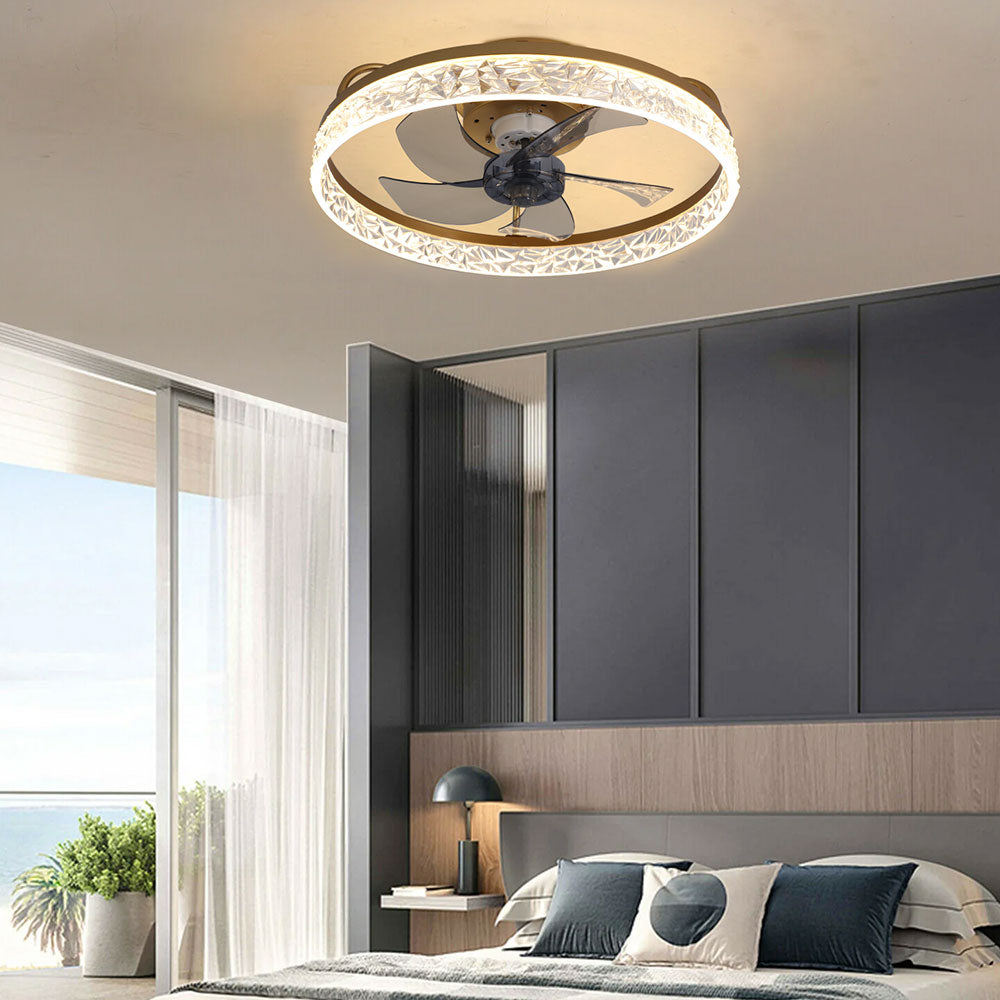 Modern Round Crystal Ceiling Fan with Light