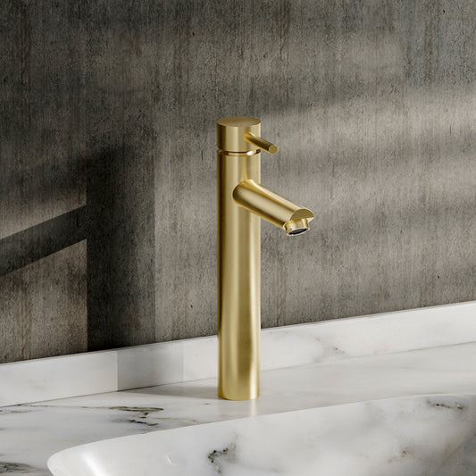 Brushed Gold Tall Single Handle Vessel Faucet