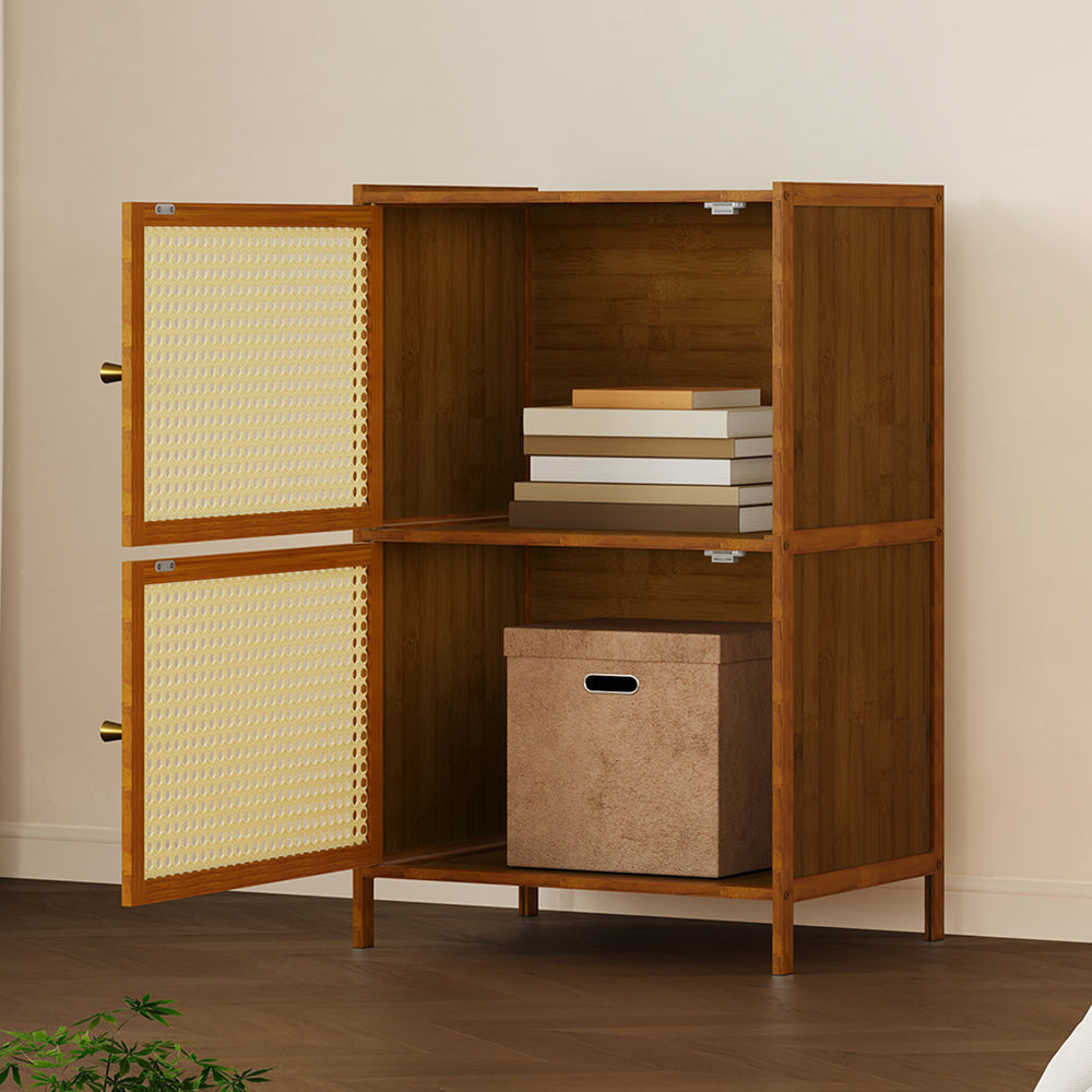 2 Tier Narrow Bookcase with Doors