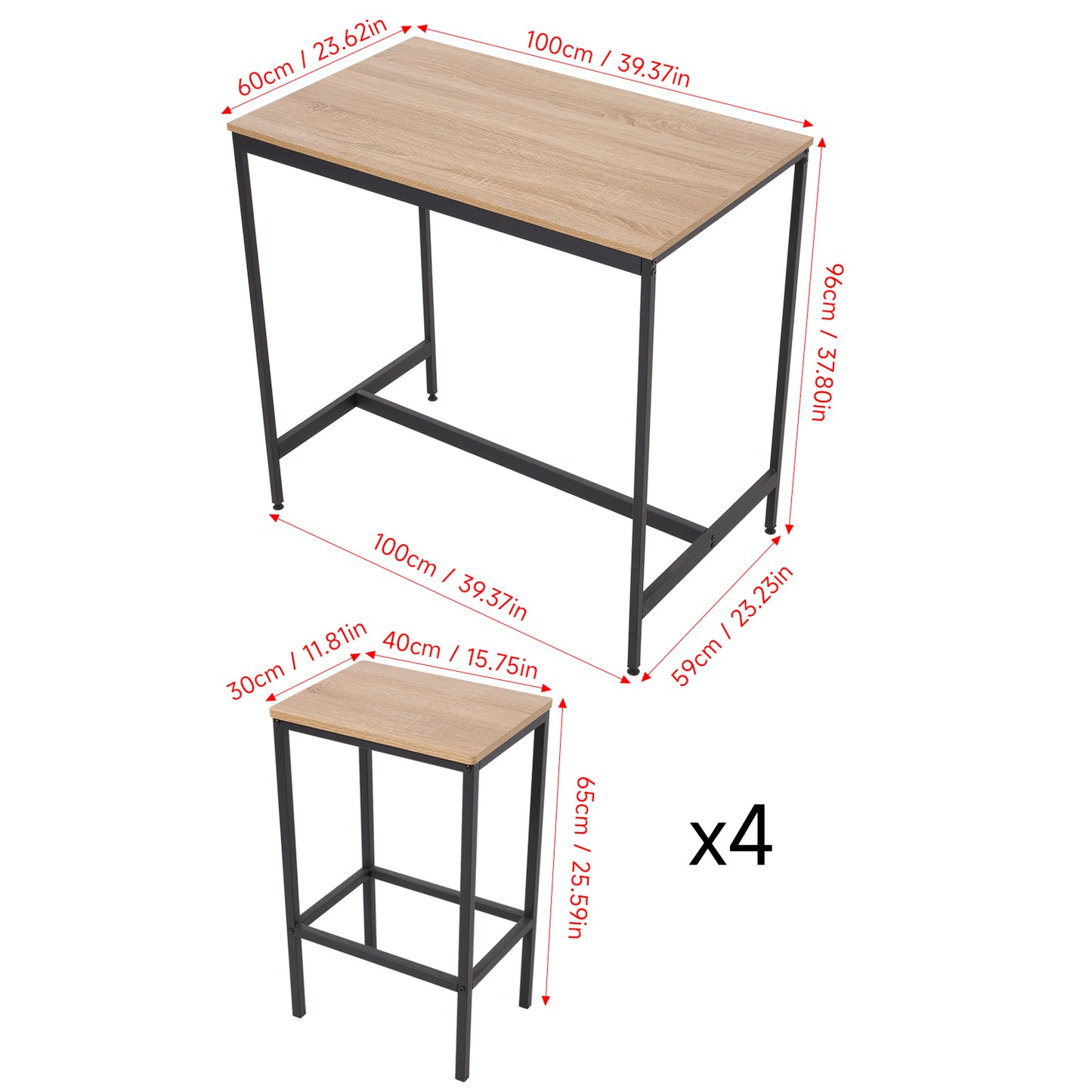 5-Piece Bar Table Set with 4 Stools