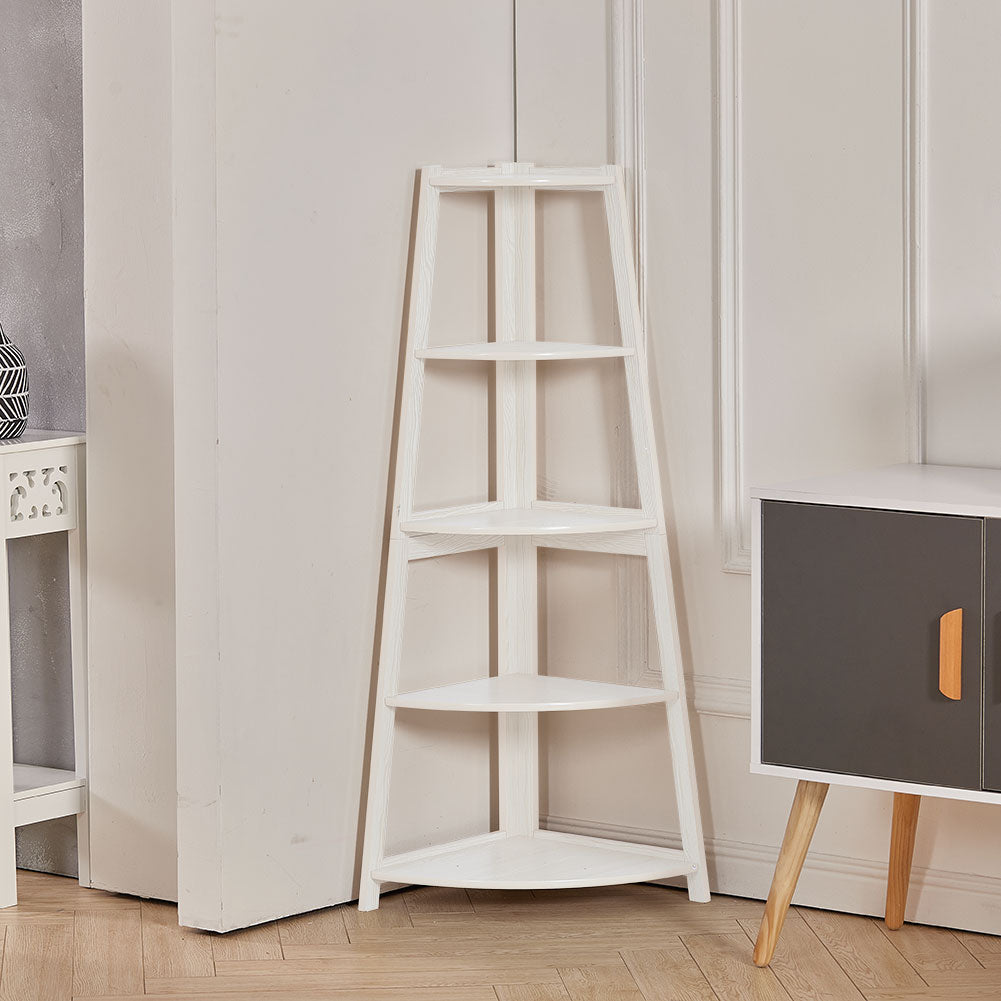 Modern 5-Tier Wooden Ladder Corner Bookshelf Home Display Shelf Unit