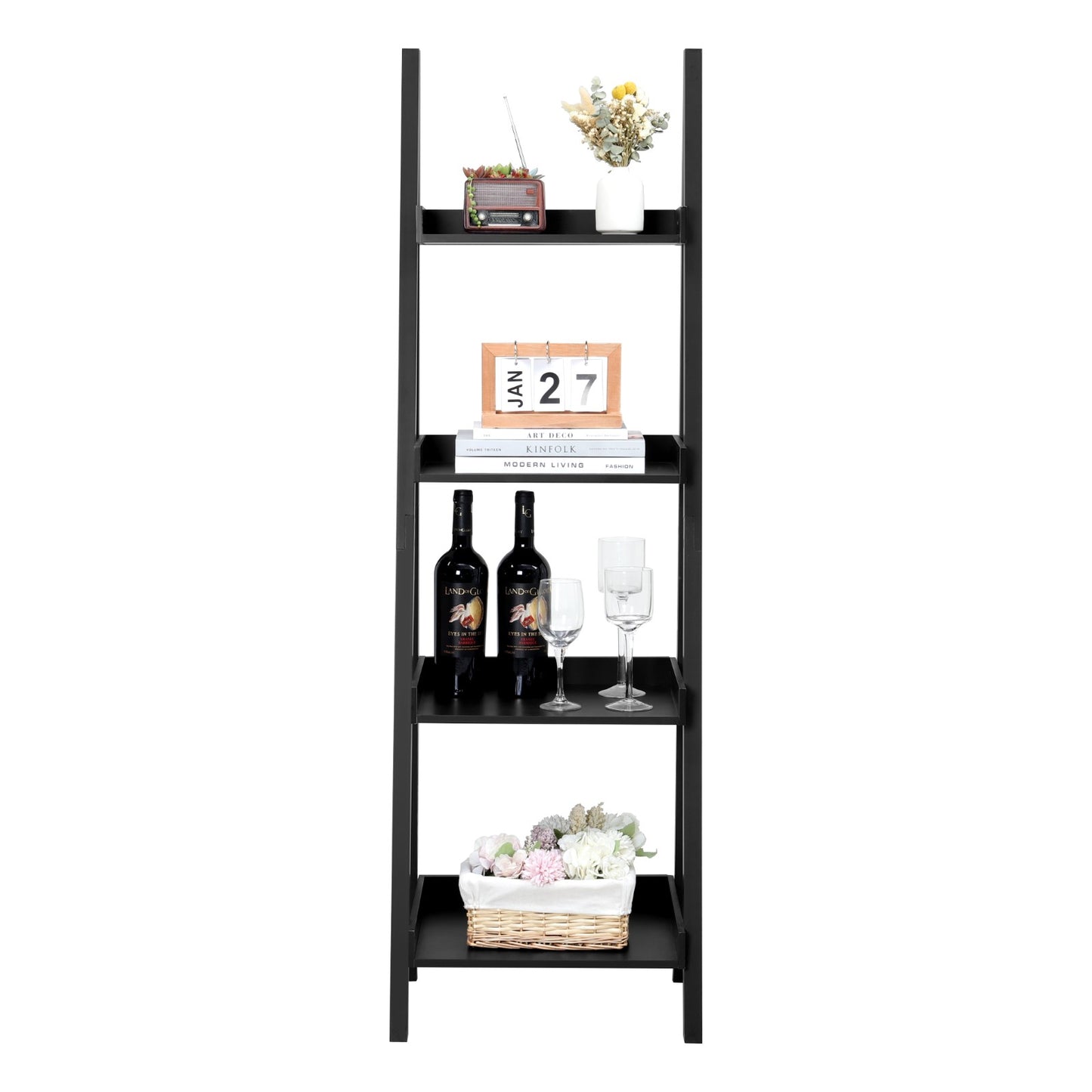 4-Tier Wooden Display Ladder Shelf for Home