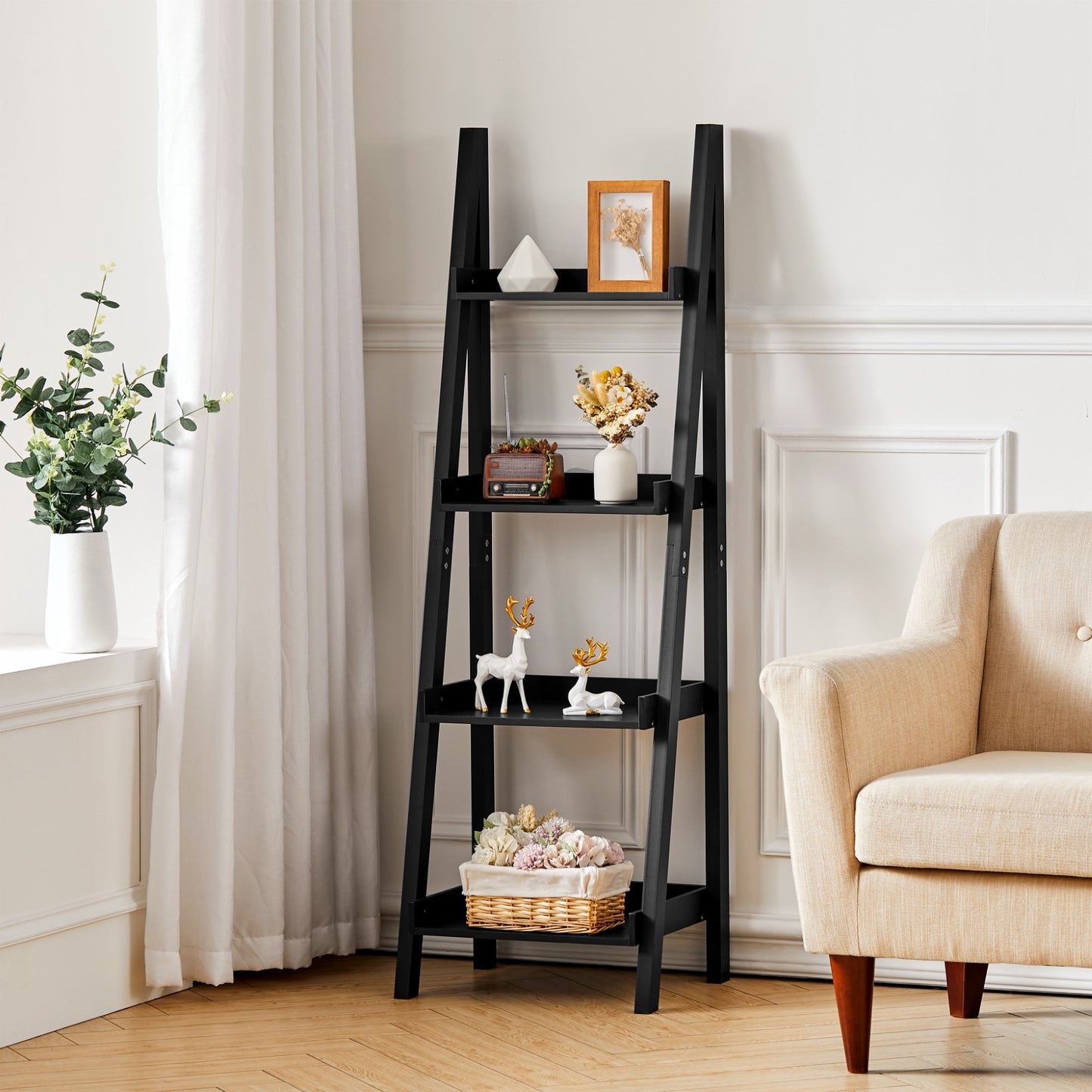 4-Tier Wooden Display Ladder Shelf for Home